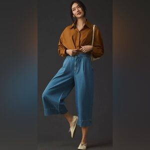 Anthropologie Pilcro High Rise Pleated Denim Culottes Medium Wash Size 31 Petite